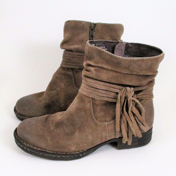 Born Shoes - Born 6.5 Oiled Suede Castagno Tan Fringe Booties